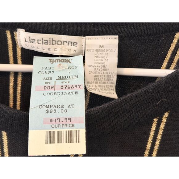 80s 90s Liz Claiborne Wool Blend Shoulder Button Stripe Pullover Hong Kong M - Picture 4 of 6